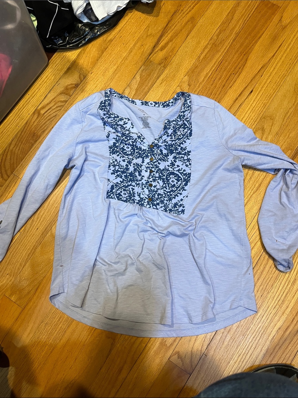 St. John's Bay Light Blue Long-Sleeve Henley with Navy Floral Bib